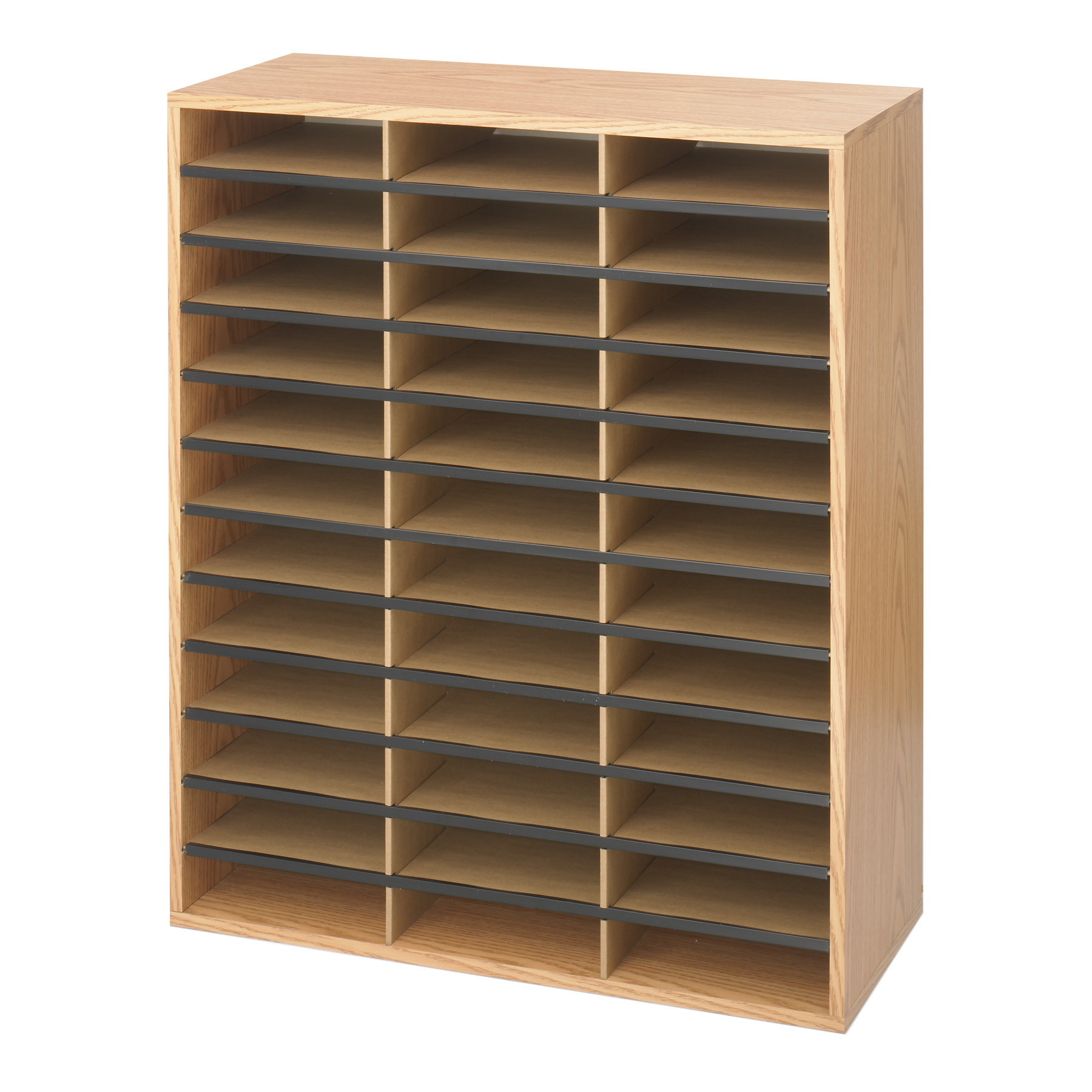 Safco Medium Oak Wood/Corrugated 36 Compartment Literature Organizer