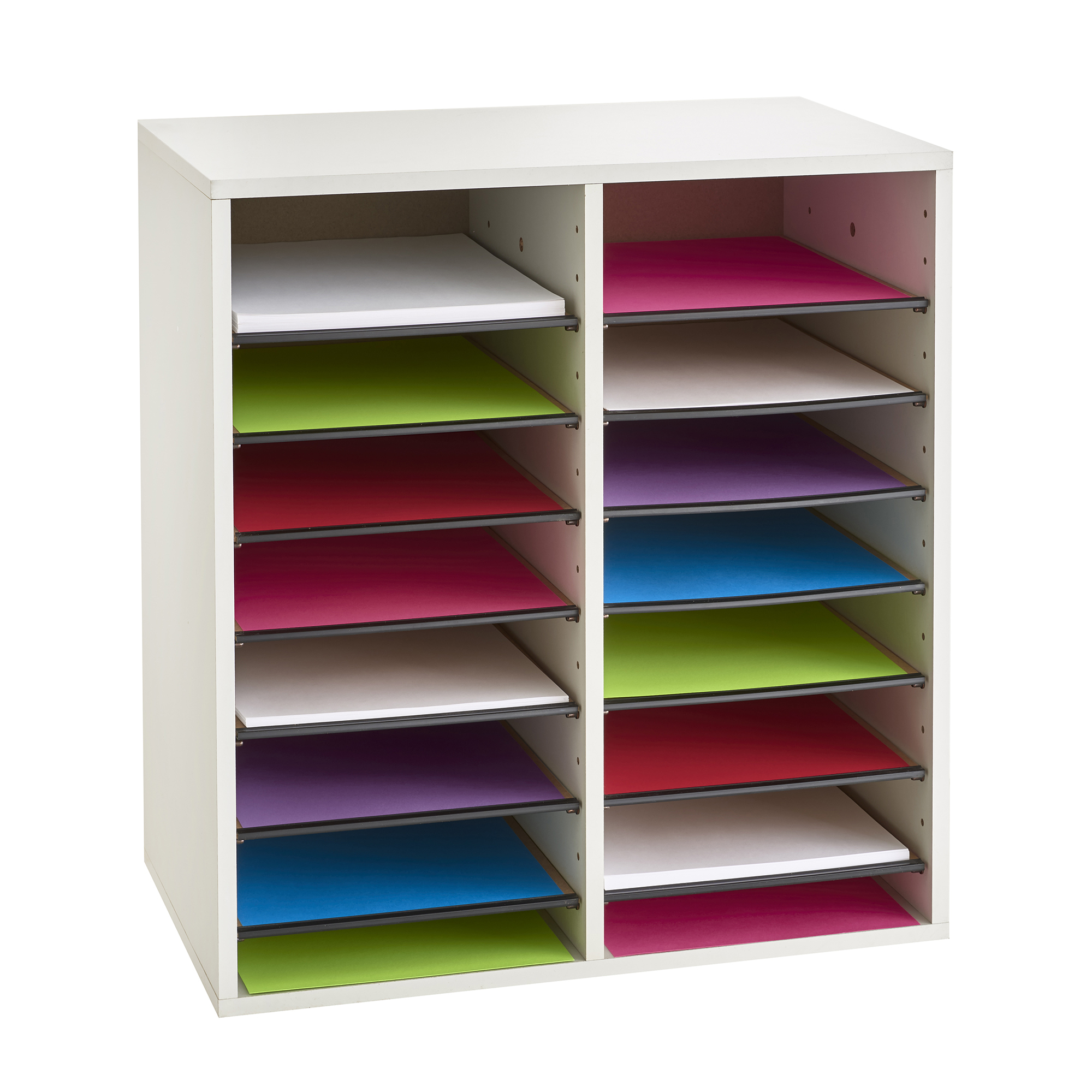 Wood Adjustable Literature Organizer, 16 Compartment Safco Products