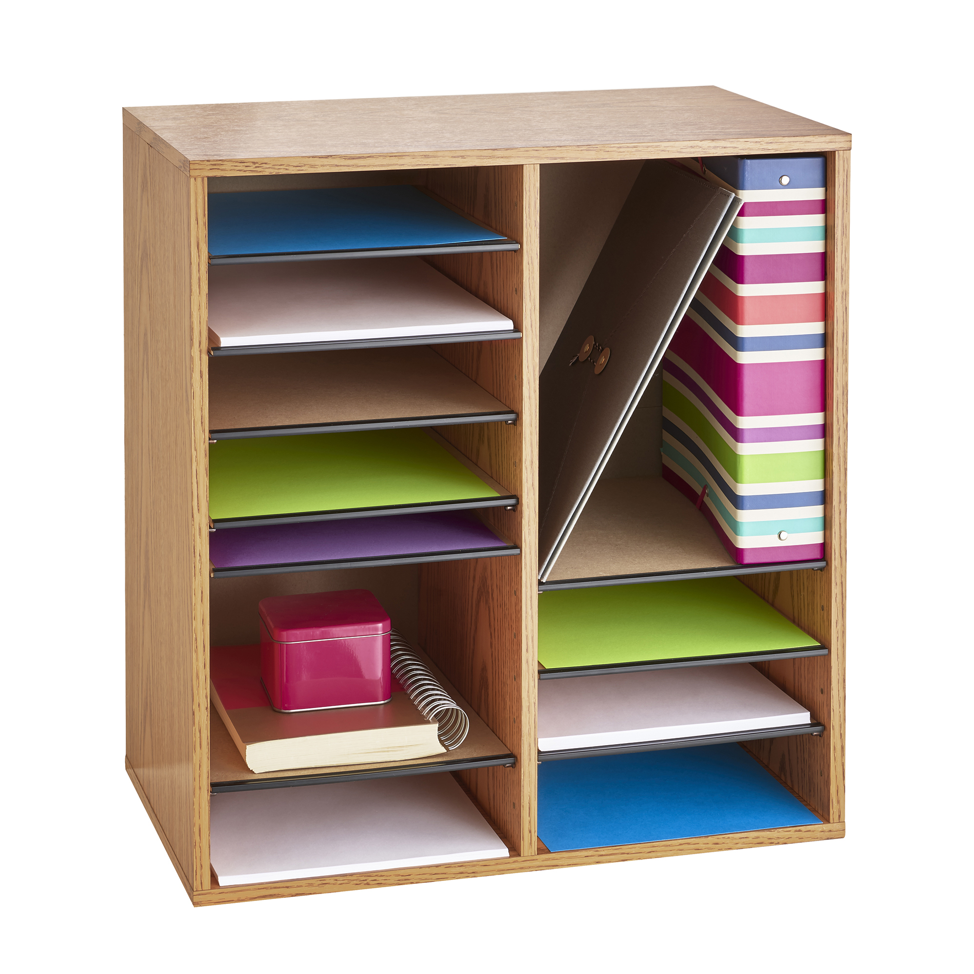 Wood Adjustable Literature Organizer, 16 Compartment Safco Products
